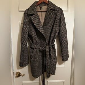 H&M Black Checkered Wrap Coat